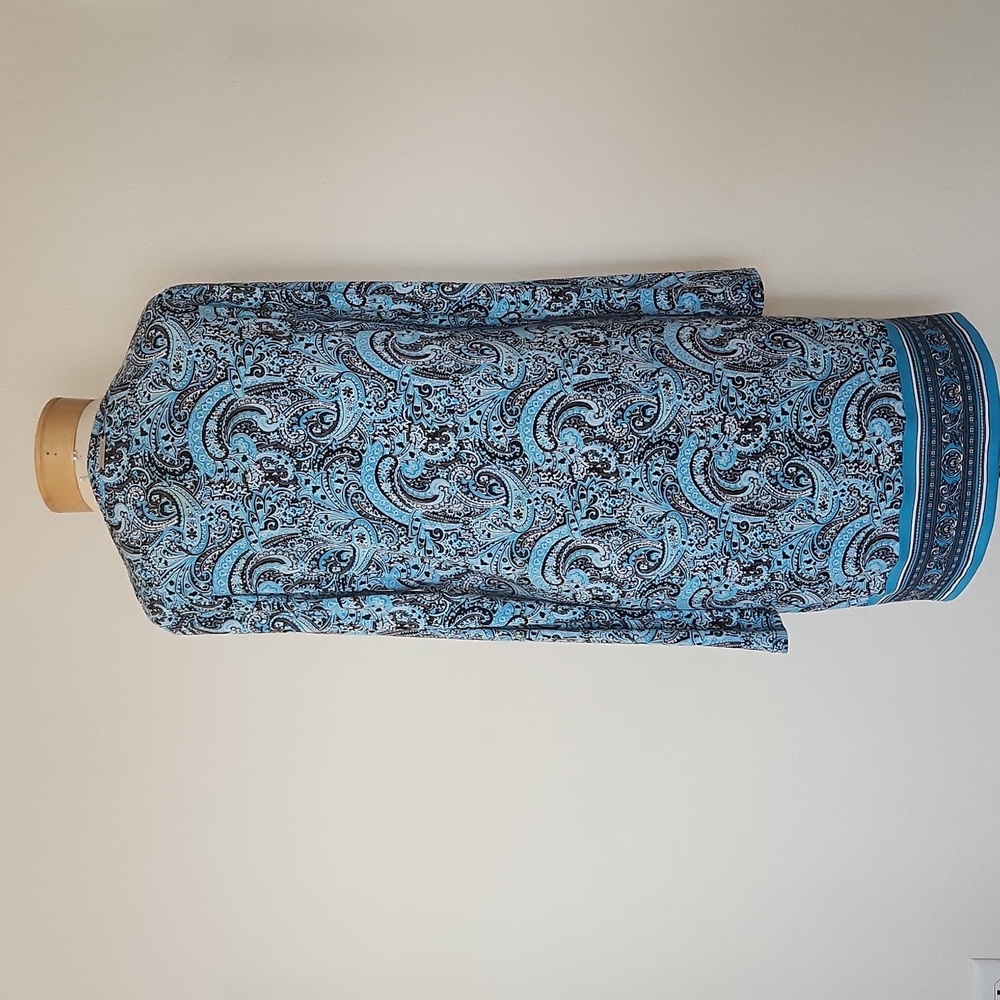 NWT Michael Kors Long Sleeve Blue Paisley Shift Dress Medium - Picture 4 of 8